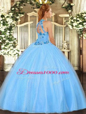 Pretty Floor Length Lilac Sweet 16 Dress Tulle Sleeveless Embroidery