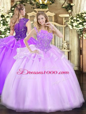 Floor Length Lilac Sweet 16 Dress Scoop Sleeveless Zipper