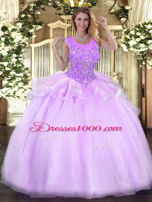 Floor Length Lilac Sweet 16 Dress Scoop Sleeveless Zipper