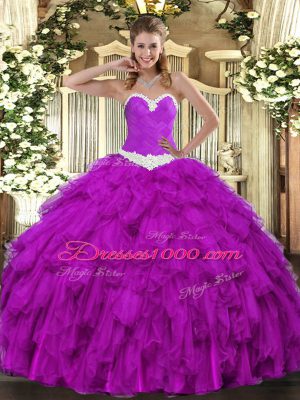 Elegant Sleeveless Appliques and Ruffles Lace Up Quinceanera Dresses