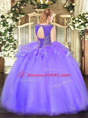 Lavender Ball Gowns Beading 15th Birthday Dress Lace Up Organza Sleeveless Floor Length
