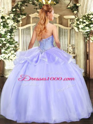 Charming Floor Length Lace Up Ball Gown Prom Dress Lavender for Military Ball and Sweet 16 and Quinceanera with Appliques