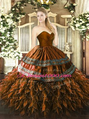 Sleeveless Embroidery and Ruffles Zipper Quinceanera Dress
