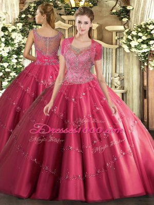 Excellent Floor Length Ball Gowns Sleeveless Hot Pink Quinceanera Dress Clasp Handle