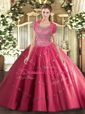 Excellent Floor Length Ball Gowns Sleeveless Hot Pink Quinceanera Dress Clasp Handle
