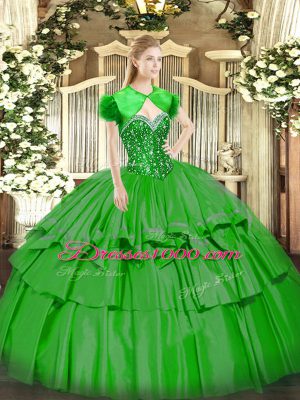Green Ball Gowns Organza and Taffeta Sweetheart Sleeveless Beading and Ruffled Layers Floor Length Lace Up Sweet 16 Quinceanera Dress