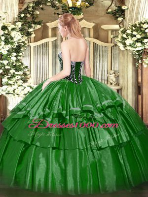 Green Ball Gowns Organza and Taffeta Sweetheart Sleeveless Beading and Ruffled Layers Floor Length Lace Up Sweet 16 Quinceanera Dress