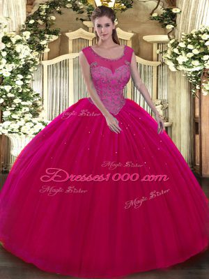 Best Scoop Sleeveless Tulle Quinceanera Dress Beading Backless