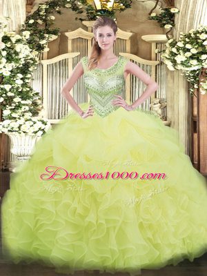 Super Sleeveless Lace Up Floor Length Beading and Ruffles and Pick Ups Quinceanera Dresses