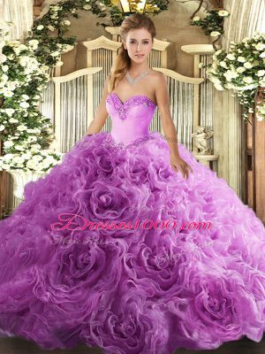 Noble Sweetheart Sleeveless Fabric With Rolling Flowers 15 Quinceanera Dress Beading Lace Up