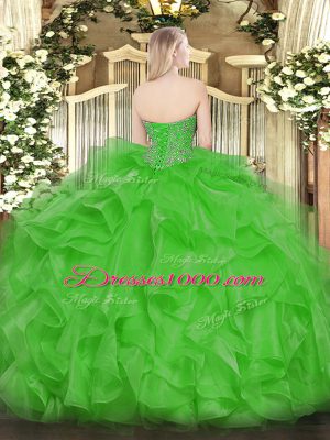 Dramatic Green Lace Up Quinceanera Gown Beading and Ruffles Sleeveless Floor Length