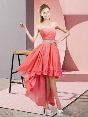 Delicate Sleeveless Lace Up High Low Beading Prom Evening Gown