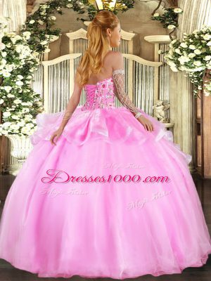 Lavender Ball Gowns Sweetheart Sleeveless Organza and Tulle Floor Length Lace Up Embroidery Vestidos de Quinceanera