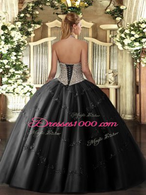 Smart Floor Length Fuchsia Quinceanera Gown Halter Top Sleeveless Lace Up