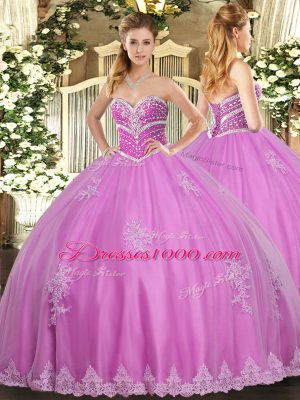 Fantastic Rose Pink Quince Ball Gowns Military Ball and Sweet 16 and Quinceanera with Beading and Appliques Sweetheart Sleeveless Lace Up