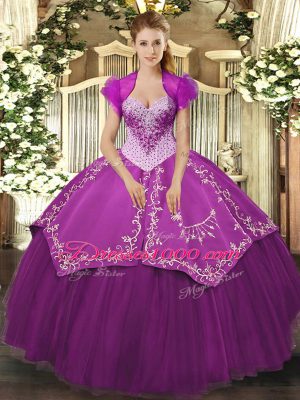 Purple Sleeveless Floor Length Beading and Embroidery Lace Up Sweet 16 Quinceanera Dress