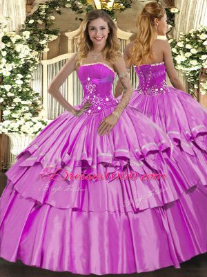 Custom Designed Sleeveless Lace Up Floor Length Beading and Ruffled Layers 15th Birthday Dress