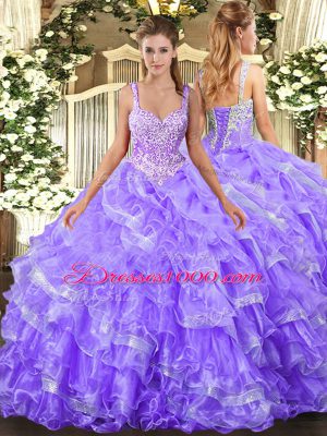 Floor Length Lavender Sweet 16 Quinceanera Dress Straps Sleeveless Lace Up