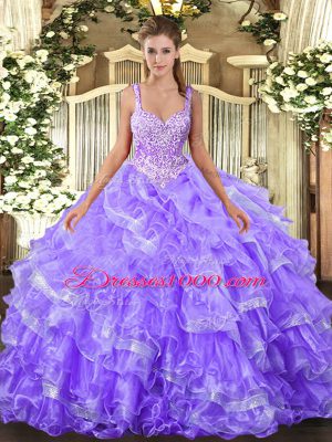Floor Length Lavender Sweet 16 Quinceanera Dress Straps Sleeveless Lace Up