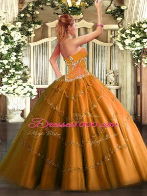 Attractive Orange Ball Gowns Beading Ball Gown Prom Dress Lace Up Tulle Sleeveless Floor Length