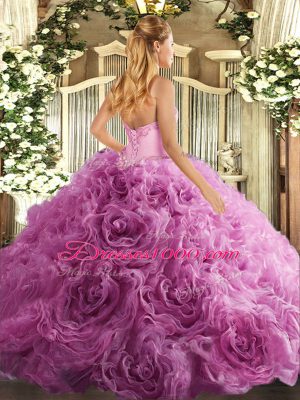 Rose Pink Lace Up Sweetheart Beading Vestidos de Quinceanera Fabric With Rolling Flowers Sleeveless