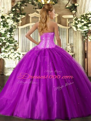 Sweetheart Sleeveless Lace Up Sweet 16 Dress Fuchsia Tulle