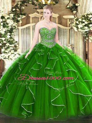 Sleeveless Beading and Ruffles Lace Up Sweet 16 Dress