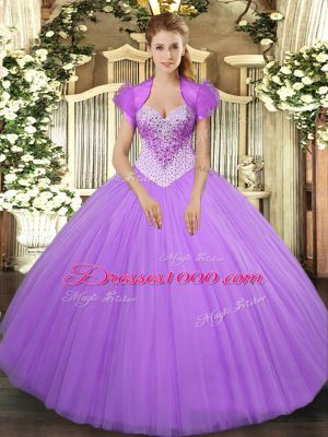 Sophisticated Beading Vestidos de Quinceanera Lavender Lace Up Sleeveless Floor Length