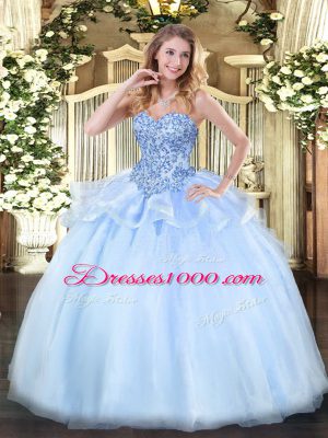 Ball Gowns Quinceanera Dress Light Blue Sweetheart Organza Sleeveless Floor Length Lace Up