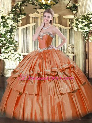 Rust Red 15 Quinceanera Dress Military Ball and Sweet 16 and Quinceanera with Beading and Ruffled Layers Sweetheart Sleeveless Lace Up