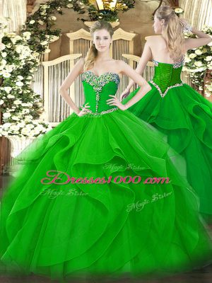 Sweetheart Sleeveless Lace Up Ball Gown Prom Dress Green Tulle