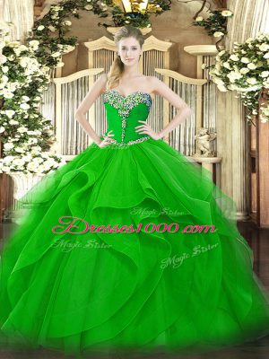 Sweetheart Sleeveless Lace Up Ball Gown Prom Dress Green Tulle