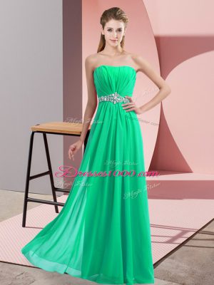 Turquoise Chiffon Lace Up Strapless Sleeveless Floor Length Dress for Prom Beading