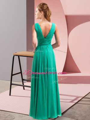 Chic Sleeveless Chiffon Floor Length Side Zipper Dress for Prom in Green with Beading and Ruching