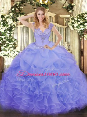 Flirting Lavender Sleeveless Floor Length Ruffles Lace Up Quince Ball Gowns