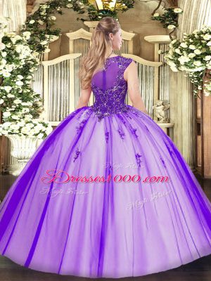 Sleeveless Tulle Floor Length Zipper Vestidos de Quinceanera in Purple with Beading