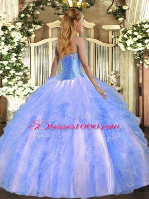 Aqua Blue Sleeveless Floor Length Beading and Ruffles Lace Up 15th Birthday Dress