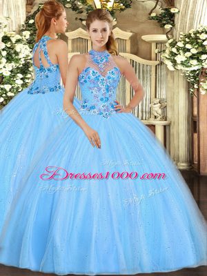 Stylish Floor Length Ball Gowns Sleeveless Baby Blue Quinceanera Dress Lace Up