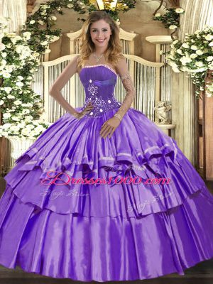 Top Selling Sleeveless Organza and Taffeta Floor Length Lace Up Quinceanera Gown in Lavender with Beading and Ruffled Layers
