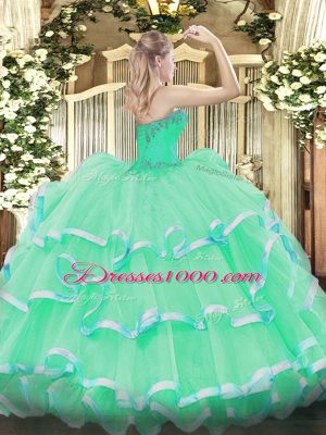 Designer Sweetheart Sleeveless Sweet 16 Quinceanera Dress Floor Length Beading and Ruffles Gold Organza