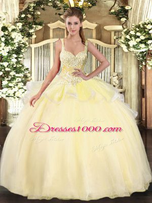 Gold Sleeveless Organza Lace Up Quinceanera Dress for Military Ball and Sweet 16 and Quinceanera
