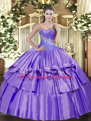 Unique Organza and Taffeta Sweetheart Sleeveless Lace Up Beading and Ruffled Layers Quinceanera Gown in Lavender