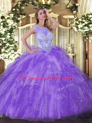 Cheap Lavender Organza Zipper Scoop Sleeveless Floor Length Vestidos de Quinceanera Beading and Ruffles