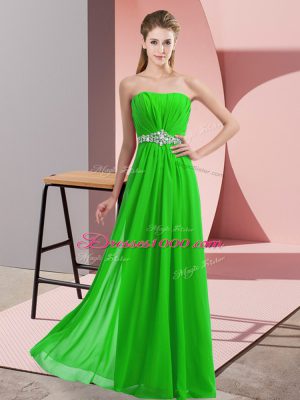 Top Selling Green Chiffon Lace Up Strapless Sleeveless Floor Length Prom Evening Gown Beading