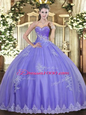 Fitting Floor Length Lavender 15th Birthday Dress Sweetheart Sleeveless Lace Up