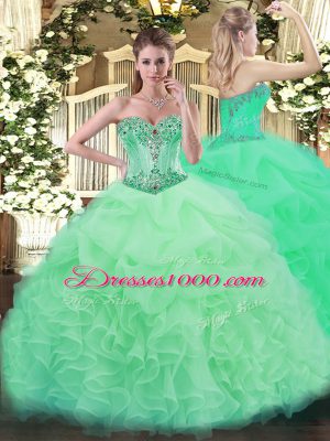 Organza Sweetheart Sleeveless Lace Up Beading and Ruffles and Pick Ups Vestidos de Quinceanera in Apple Green