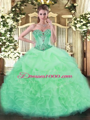 Organza Sweetheart Sleeveless Lace Up Beading and Ruffles and Pick Ups Vestidos de Quinceanera in Apple Green