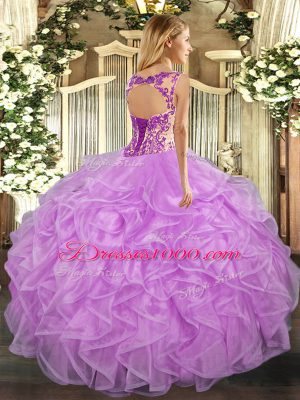 Inexpensive Organza Cap Sleeves Floor Length Sweet 16 Dresses and Beading and Appliques and Ruffles