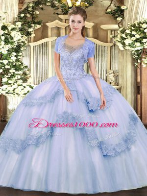 Fitting Lavender Sleeveless Tulle Clasp Handle Quinceanera Dresses for Military Ball and Sweet 16 and Quinceanera