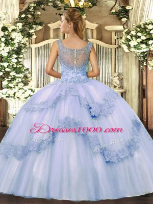 Fitting Lavender Sleeveless Tulle Clasp Handle Quinceanera Dresses for Military Ball and Sweet 16 and Quinceanera